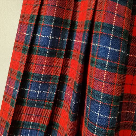 70s VTG Pendleton Red Blue Tartan Pleat Plaid Maxi Skirt 16 USA Americana Preppy - Picture 3 of 12